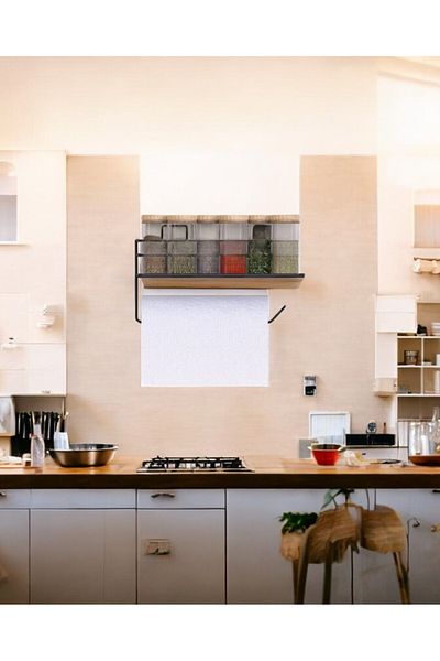 AHLAS STORE Black Paper Roll - with Adhesive and Shelf, Napkin Holder and Towel Organizer Shelf, for Kitchen and Bathroom