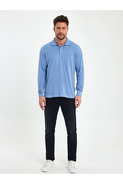 Ltb Polo Collar Blue Sweatshirt