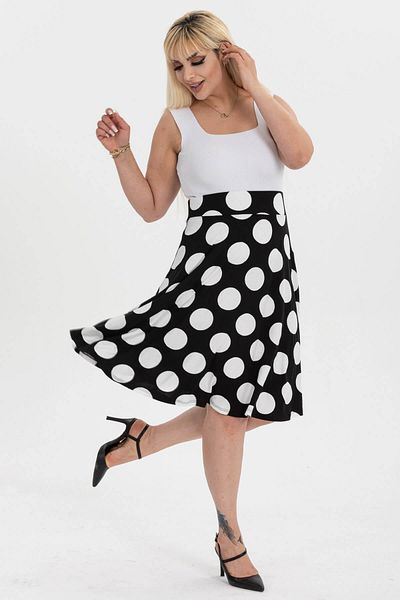 Mooi XXL Women's Black White Polka Dot Pattern High Waist Flared Skirt