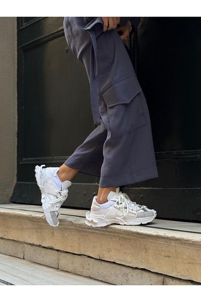 NİŞANTAŞI SHOES Oslo Weiß Matte Spitze Detaillierte Damen-Sportschuhe mit dicker Sohle