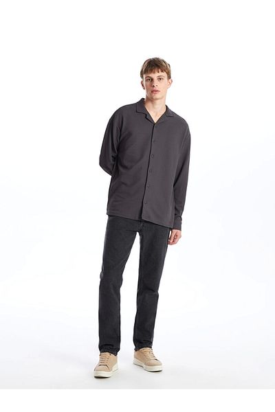 LC Waikiki Ανδρικό πουκάμισο με μακρυμάνικο μήκος Lcw Casual Anthracite Regular Fit