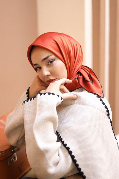 Silk Home Μικρομαντήλι με ρίγες χρώματος τούβλου