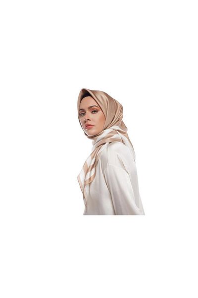 ipekevi Eșarfă din mătase din twill - Dungi Signature - Maro Lăptos