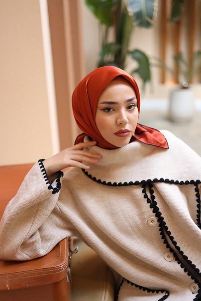 Silk Home Μικρομαντήλι με ρίγες χρώματος τούβλου
