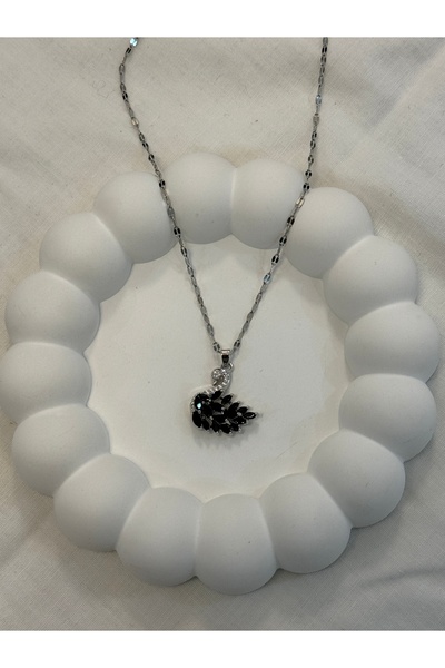 Tasarım Silver Siyah Taşlı Kuğu Kolye