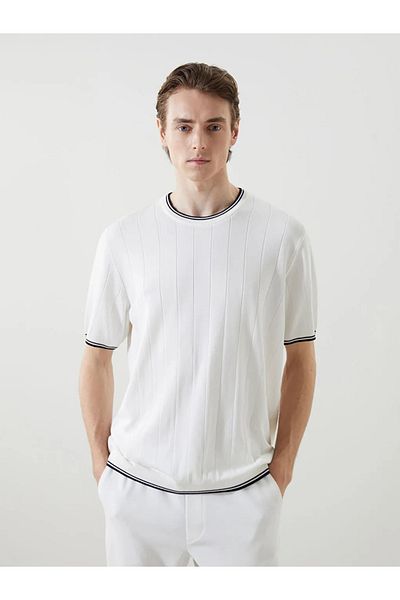 LC Waikiki Lcw Vision Ecru Crew Neck Short Sleeve Men's Knitwear Sweater