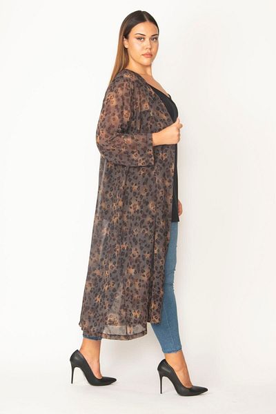 Şans Cardigan lung, cu model, din țesătură din șifon, mărime mare, pentru femei 65n28499