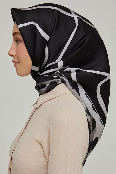 Armine Silk Scarf Nostalgia - 8653-22 Black Gray Twill