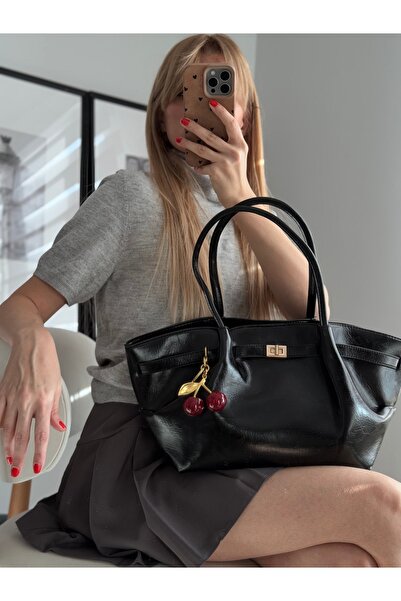 mèche atelier since 2024 Deri Büyük Boy Çanta Siyah