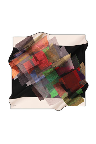 Aker İpek Eşarp - 8923701-313 Siyah Kırmızı Sura