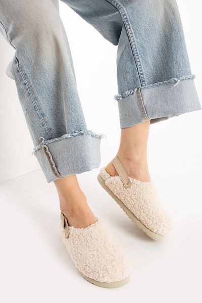 Lemoors Clara Sheep Feather Ecru Color Eva Sole Sabo Slippers & Sandals