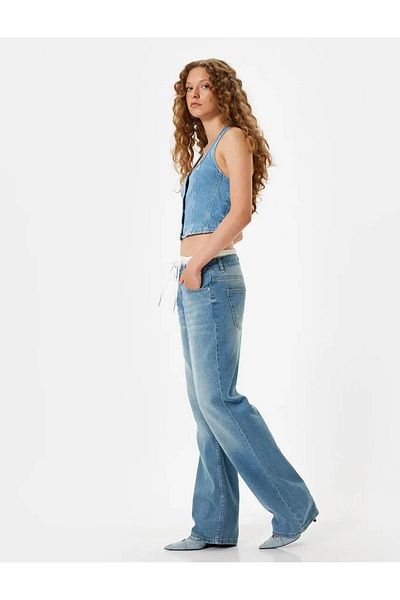 Koton Cotton Straight Fit Jeans - Wide Leg, Double Waist Detailed Jeans