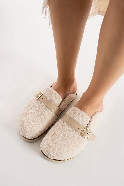 Lemoors Jennifer Sheep Fur Ecru Color Eva Sole Slippers