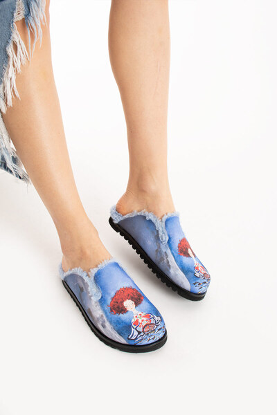 Lemoors شبشب سابو بنعل إيفا للفتيات ذو الشعر الأحمر بتصميم خاص من ريش سوزانا