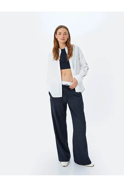 Koton Long Sleeve Striped Detail Poplin Oversize White Women's Shirt 5Sak60173Pw