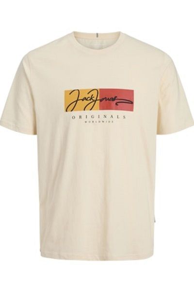 Jack & Jones Μπλούζα Jorfrederıksberg Box Script Tee Ss Cn Sn Erkek T-shirt 12278266 Εκτύπωση:ss25/αντίκ λευκή