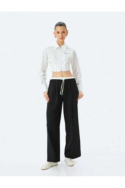 Koton Slim Fit Long Sleeve Classic Lapel Crop Zip-Up White Women's Shirt 5Sak60136Pw