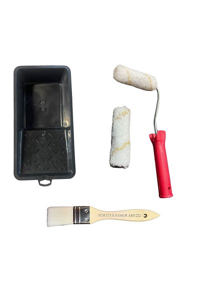 Buhobi Non-Marking 10cm Satin Roll & Spare Head + Paint Pan + 3cm Sable Brush