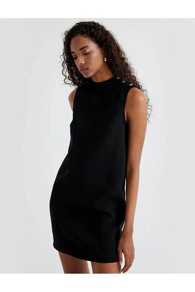 Koton Round Neck Button Neck Sleeveless Mini Dress