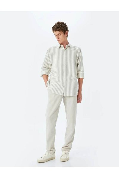 Koton Slim Fit pruhovaná košile s dlouhým rukávem a límečkem