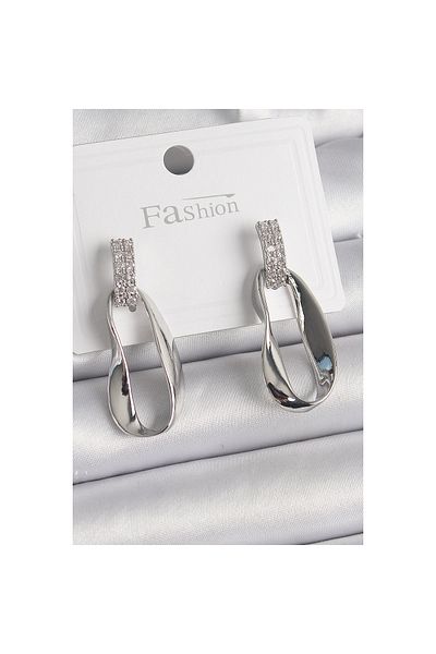 Clariss Brass Silver Color Zircon Stone Dangle Women's Earrings - Tj-Bkp9837