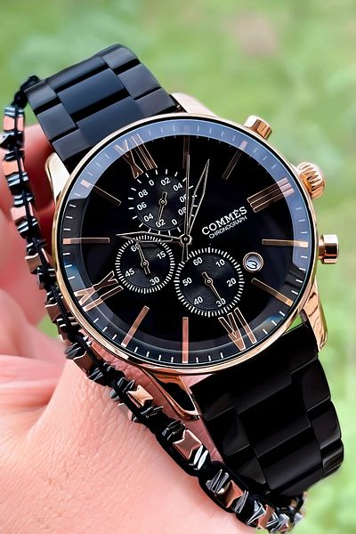 COMMES Black Crono Function Men's Wristwatch - Bracelet Gift Included