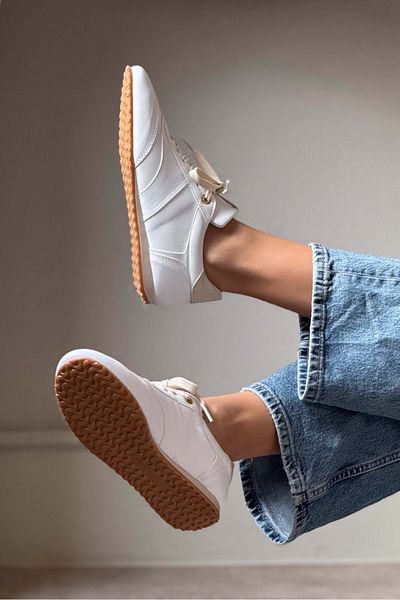 NİŞANTAŞI SHOES Helen White Matte Flat Sole Women's Lace-Up Sneakers