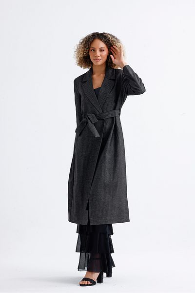 Sense Anthracite Long Patterned Lined Trench Coat - Kbn35234