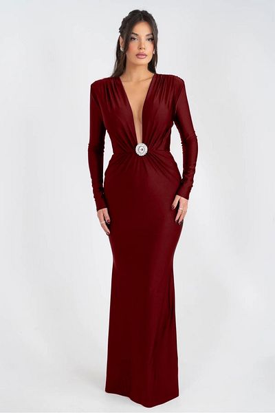 MAYHOŞ BUTİK Women's Stone Brooch Dress