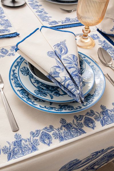 BUGİ HOME COLLECTİON Azure Blue, Προβολική χαρτοπετσέτα Premium Series, Ύφασμα από λινό πάπια 40x40cm