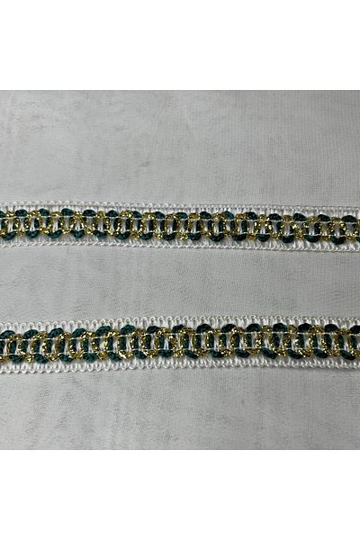 Bukle İplik Dark Green Yellow Wavy Decorative Ribbon - 1.5 cm Width (5 Meters)