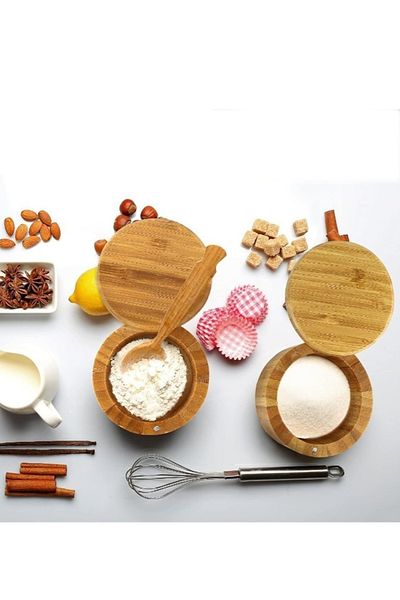 stilsenin34 Bamboo Spice Rack 2 Pcs Storage Box Salt Shaker with Magnets