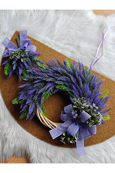 Serçeden Bambu lavanta çiçekli kapı süsü - Paspas - sepet 3lü takım