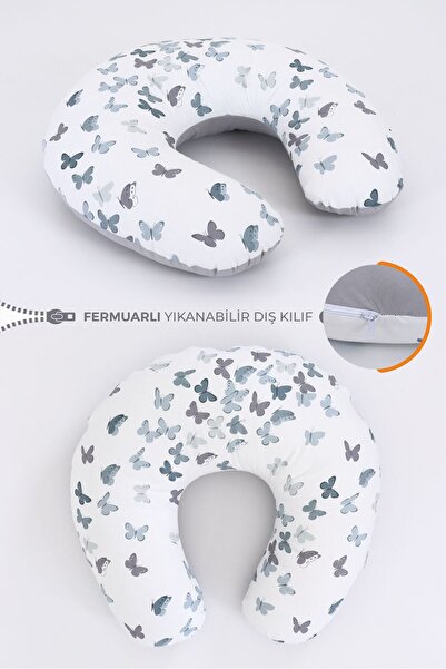 Umaybebek Emzirme Yastığı Minderi, Pamuk Kumaş - Yeşil Kelebek