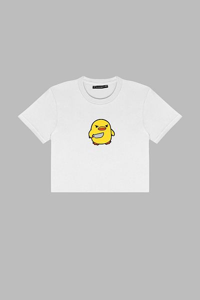 Sekizbiraltı Crop Top alb cu imprimeu Angry Chick