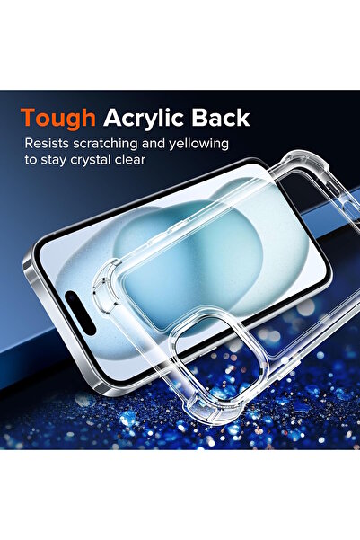 m.tk moveteck İphone 15 Uyumlu Kılıf Köşe Korumalı Darbeye Dayanıklı Antişok Şeffaf Silikon Sert Kapak