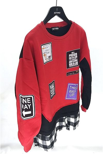 Settimo -Lsk Red Plaid Oversize Sweatshirt - Crew Neck, Label Printed