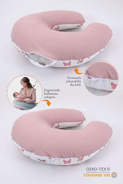 Umaybebek Breastfeeding Pillow Cushion, Cotton Fabric - Pudra Kelebek