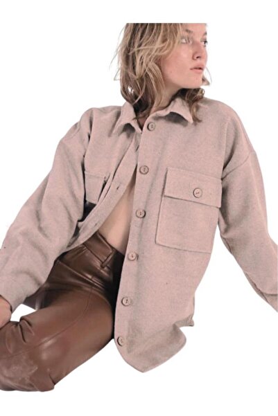 Pasaklı Giyim Women's Oversize Stamp Winter Jacket - Two Pockets, Sports Cotton, Lumberjack Shirt 3270250