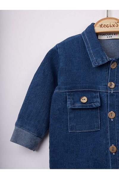 Necix's Our Cheerful Babies Collared Pocket Denim Jumpsuit
