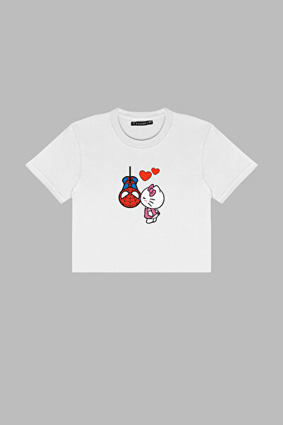 Sokak Butik Spider X Hello K. Printed White Crop Top