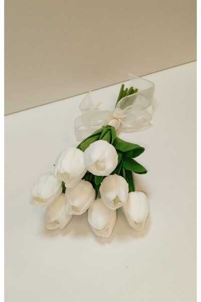 Dekora Çiçek Yapay Çiçek Islak Lale 8'li Beyaz, Hediyelik, Gelin, Kına, Düğün