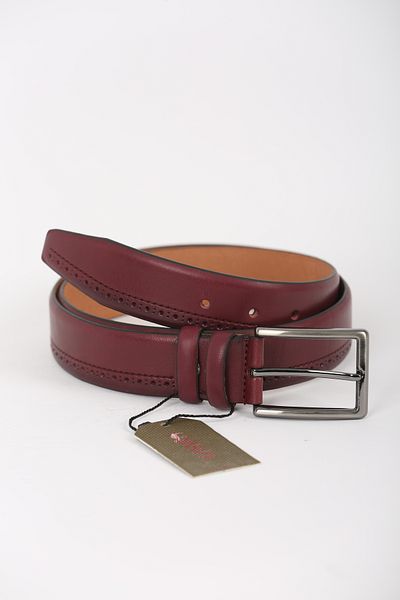 KASVA DERİ Men's Claret Red Patterned Leather Belt 3.5 cm