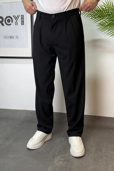 ROY501 New Season Men's Linen Trousers - Comfortable Fit, Double Pleated Baggy Design, Rubber Waist