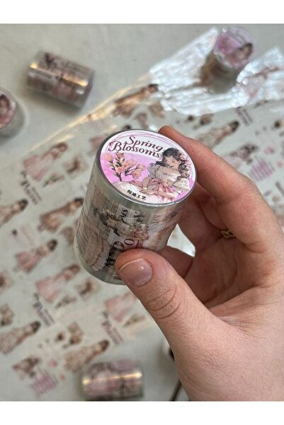 Kağıt Gemi Dükkan İlkbahar Ve Genç Kız Temalı Pembe Renk Washi Bant 2m/Washi ...