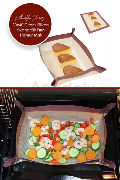 Anadolu Saray 30X40 Snap Fastener Bakable Washable Self-Oiled Silicone Baking and Dough Rolling Mat