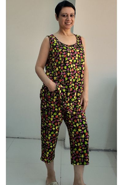 Mertcan Butik Set casual din viscoză din bumbac pieptănat, cu șase buzunare, cu imprimeu de fructe