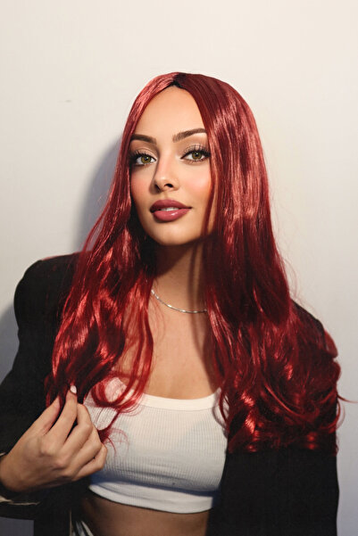 TAKIŞTIR Isıya Dayanıklı Yarımay Çıt Çıt Saç 39 Şarap Kızıl Dalgalı 60 cm 110 gr (Sevil)