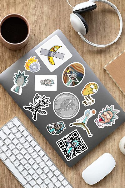 AR Sticker Set de autocolante pentru laptop, notebook, tabletă, tematică, Ricky și Morty, 8 piese