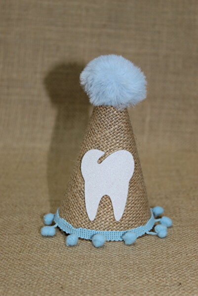 asöy Dental Party My Tooth Came Out Hat Jute Fabric Blue Pompom Cap Pompom St...